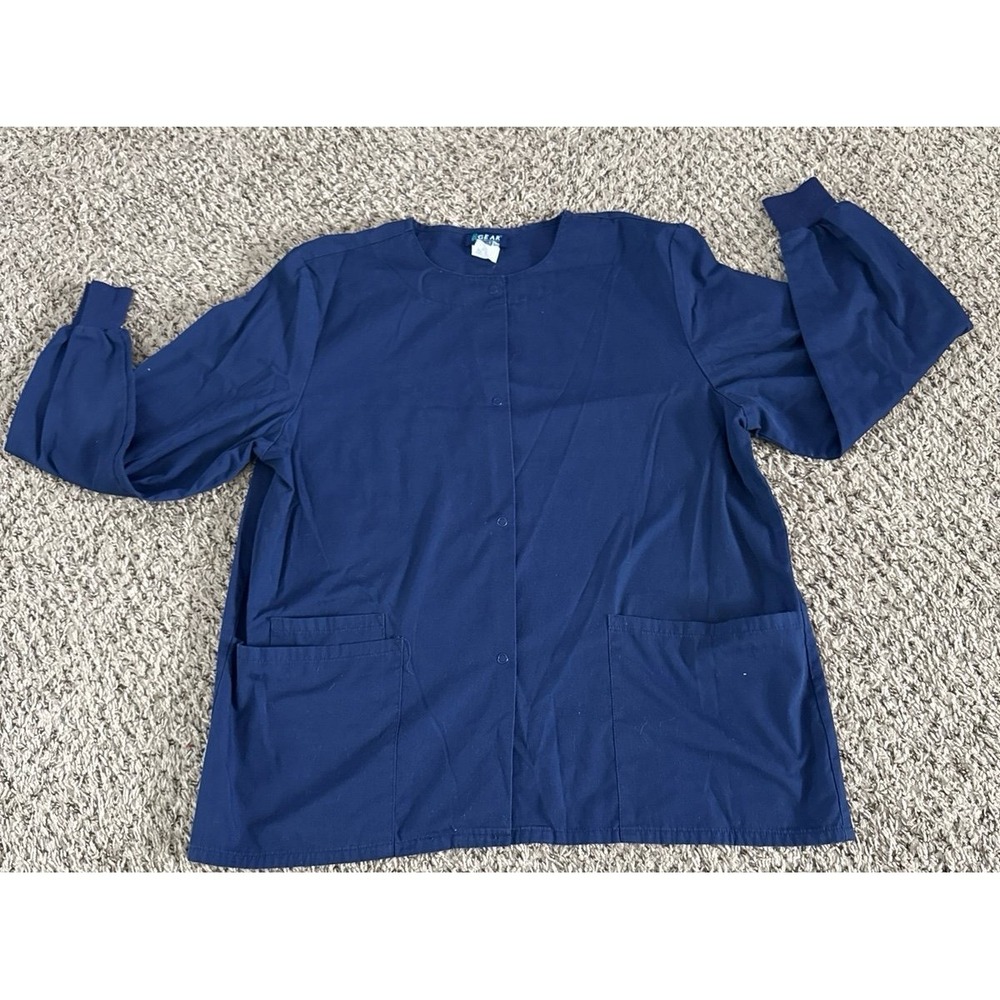 RX Gear Women's Navy Blue Long Sleeve Snap Button down Scrub Top Size‎ Medium